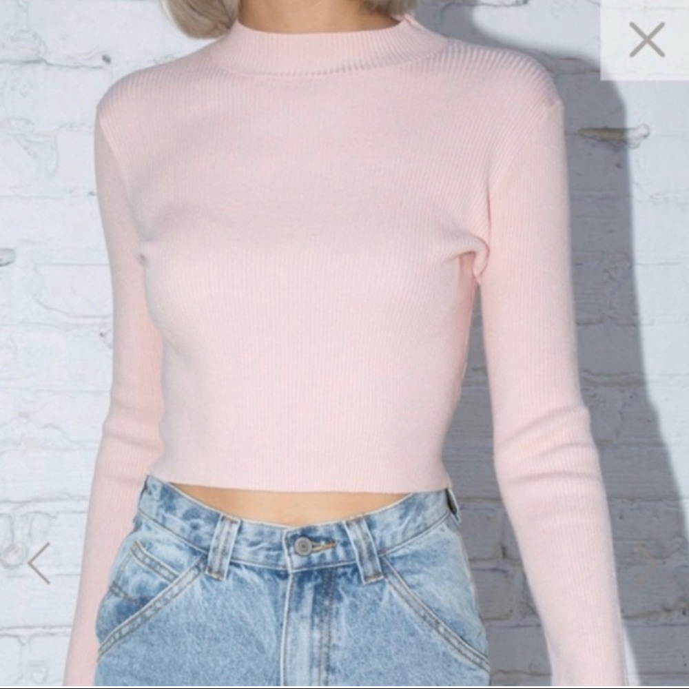 Brandy Melville Pink Ribbed Cropped Sweater